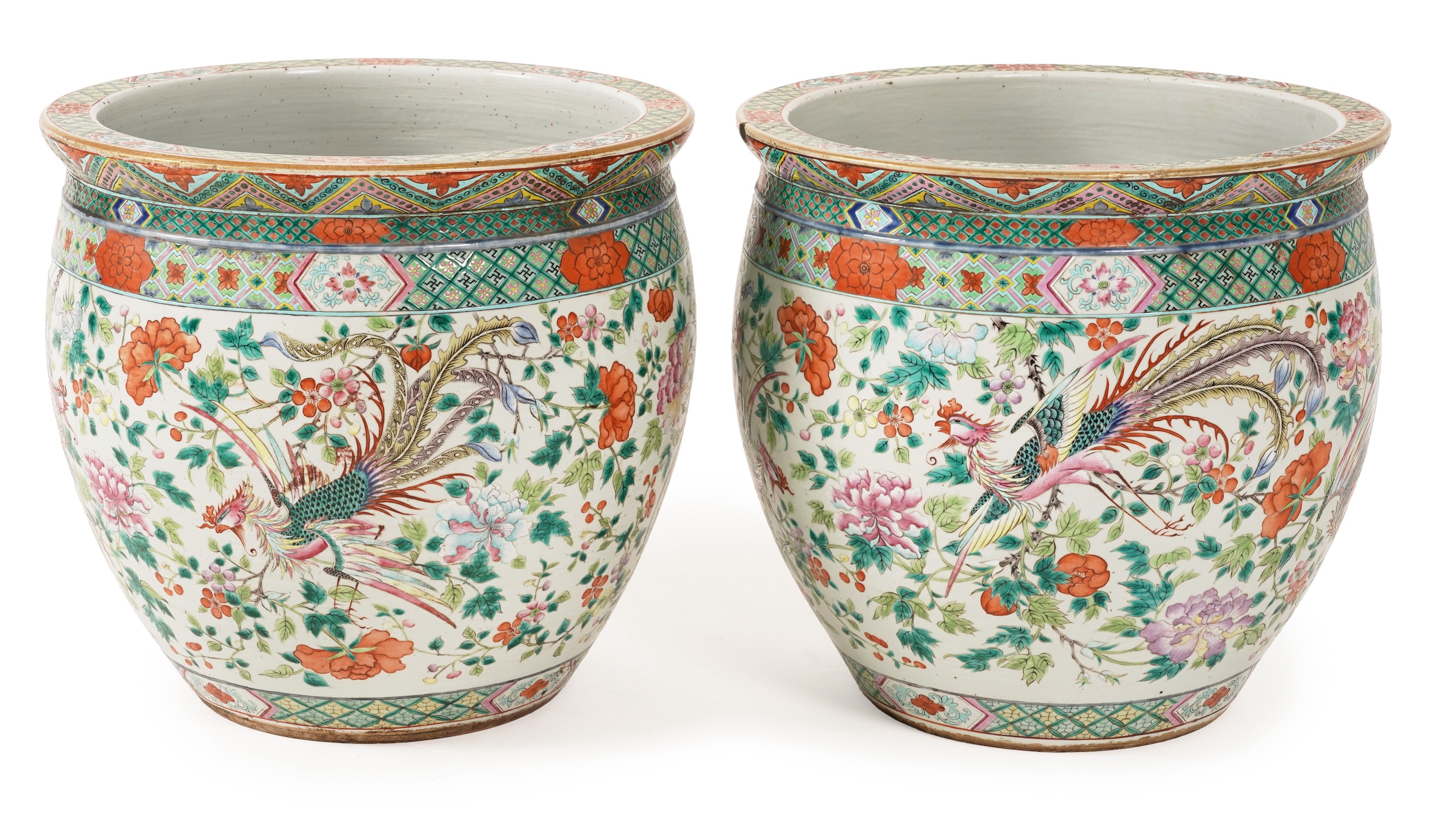 A good pair of large Chinese famille rose fish bowls, 19th century